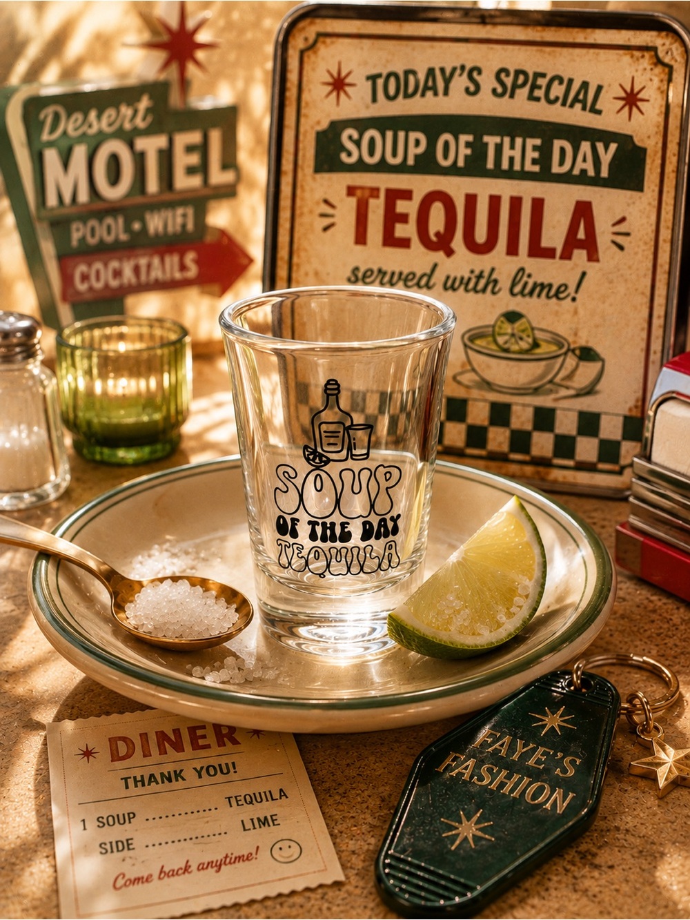 Retro 'Soup of the Day Tequila' Clear Shot Glass - party favor